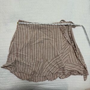 Abercrombie & Fitch Striped Brown Linen Wrap Skirt